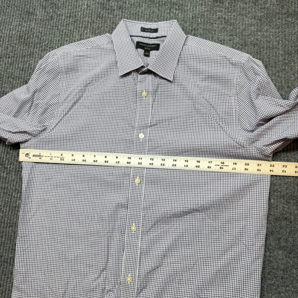 Banana Republic Non-Iron Shirt Mens L Slim Fit Blue Purple Gingham Button Down